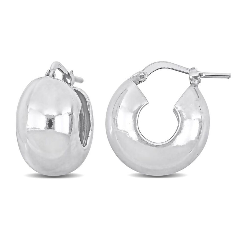 Sterling Silver Wide Huggie Hoop Earrings